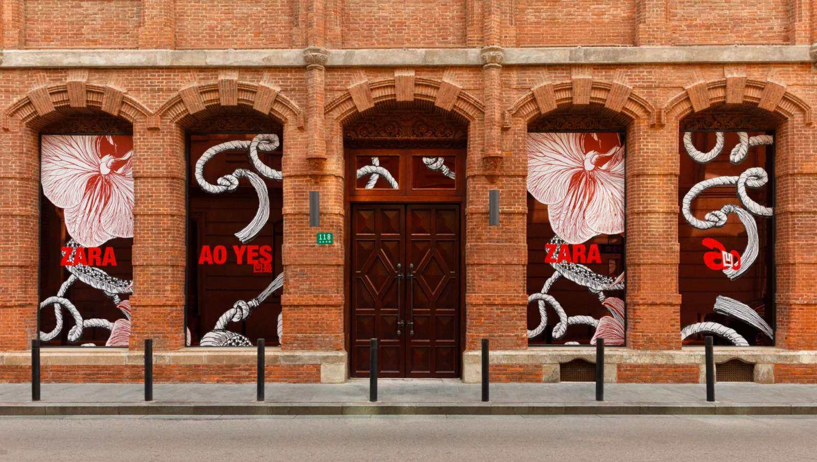 Artist installation set within traditional architecture for a ZARA activation in Shanghai.